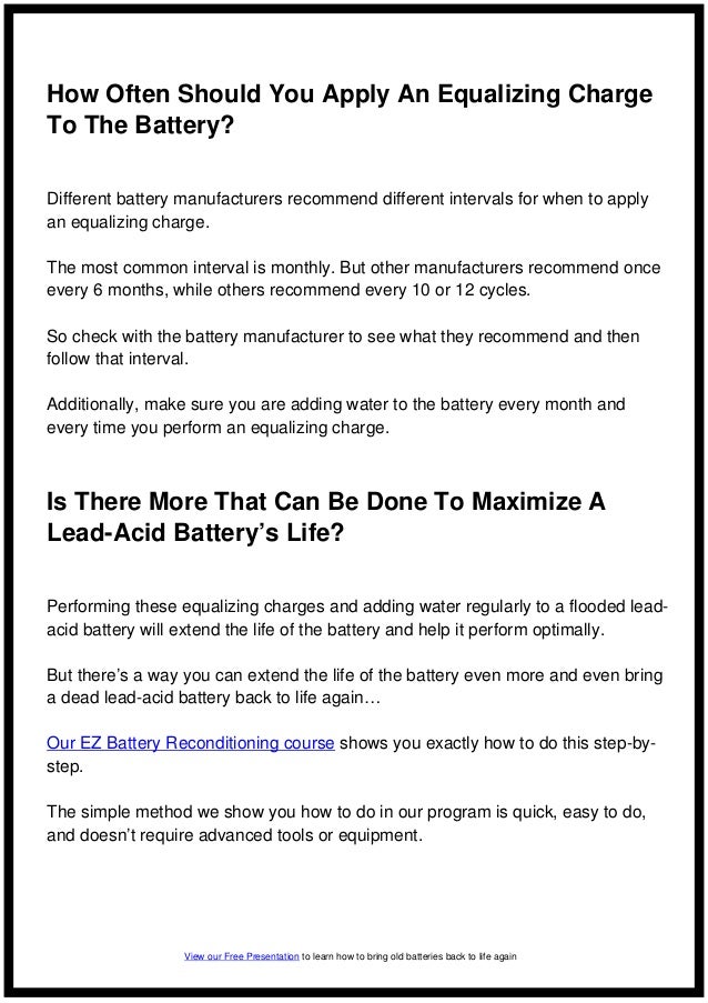 What is an equalizing charge, why is it needed, and how to apply one to a lead acid battery