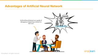 Advantages of Artificial Neural Network
Artificial Neural Network are capable of
debugging or diagnosing a network on
their own!
 