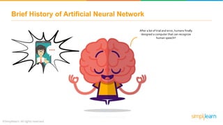 After a lot of trial and error, humans finally
designed a computer that can recognize
human speech!!
Brief History of Artificial Neural Network
 