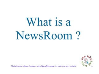 What is a
     NewsRoom ?

Michael Arthur Johnson Company - www.StoredNews.com - we make your news available
 