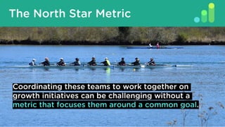 The North Star Metric
Coordinating these teams to work together on
growth initiatives can be challenging without a
metric that focuses them around a common goal.
 