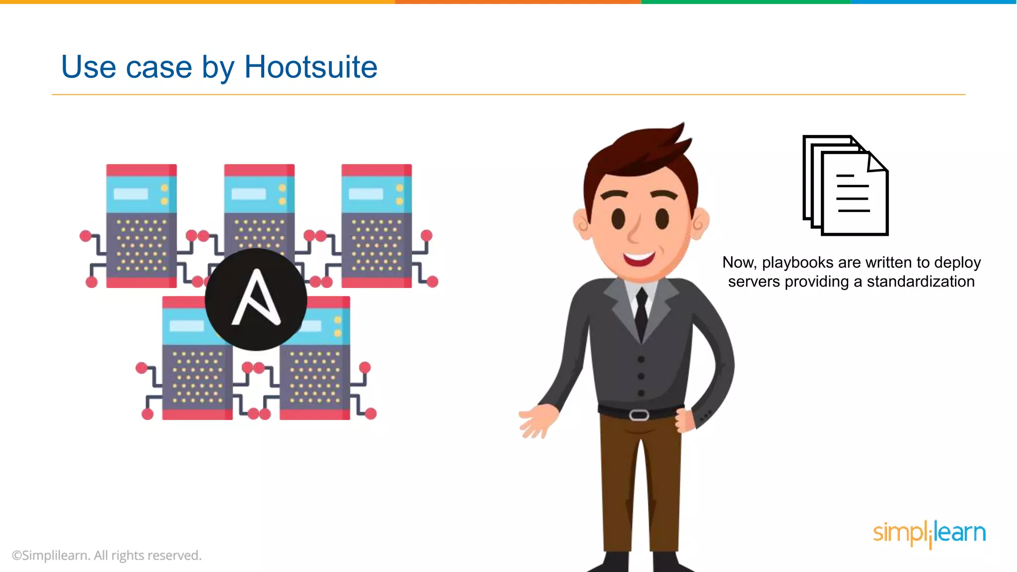 Now, playbooks are written to deploy
servers providing a standardization
Use case by Hootsuite
 