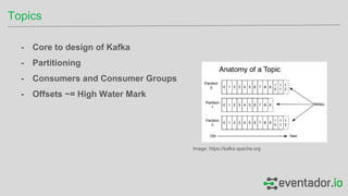 - Core to design of Kafka
- Partitioning
- Consumers and Consumer Groups
- Offsets ~= High Water Mark
Topics
Image: https:...