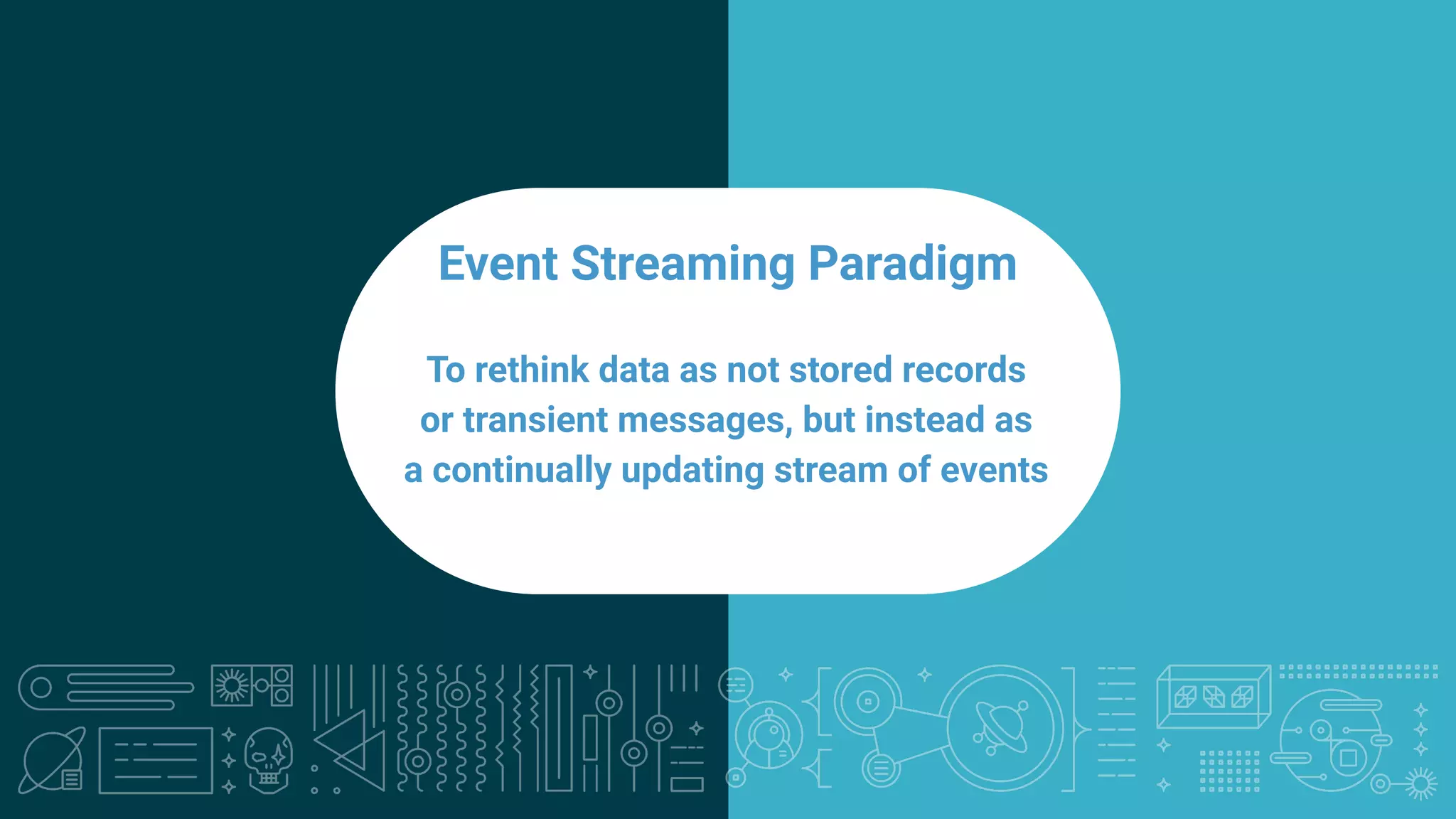 1010 Fast (Low Latency) Event Streaming Paradigm To rethink data as not stored records or transient messages, but instead as a continually updating stream of events 