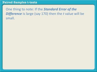 One thing to note: If the Standard Error of the 
Difference is large (say 170) then the t value will be 
small. 
 