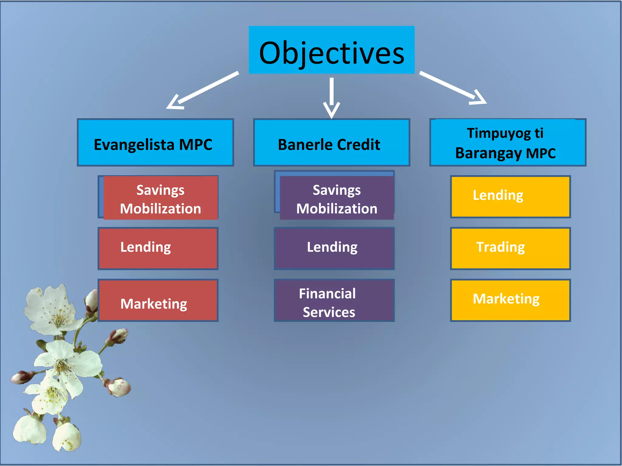 Savings Mobilization Lending Marketing Savings Mobilization Lending Trading Marketing Objectives Evangelista MPC Banerle Credit Timpuyog ti  Barangay  MPC Lending Financial  Services 