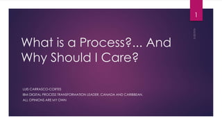 What is a Process?... And
Why Should I Care?
LUIS CARRASCO-CORTES
IBM DIGITAL PROCESS TRANSFORMATION LEADER, CANADA AND CARIBBEAN.
ALL OPINIONS ARE MY OWN
1
 