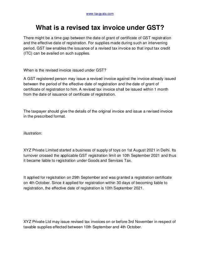 What is a revised tax invoice under GST? TaxGyata