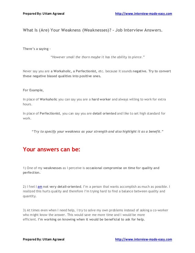 weaknesses for interview