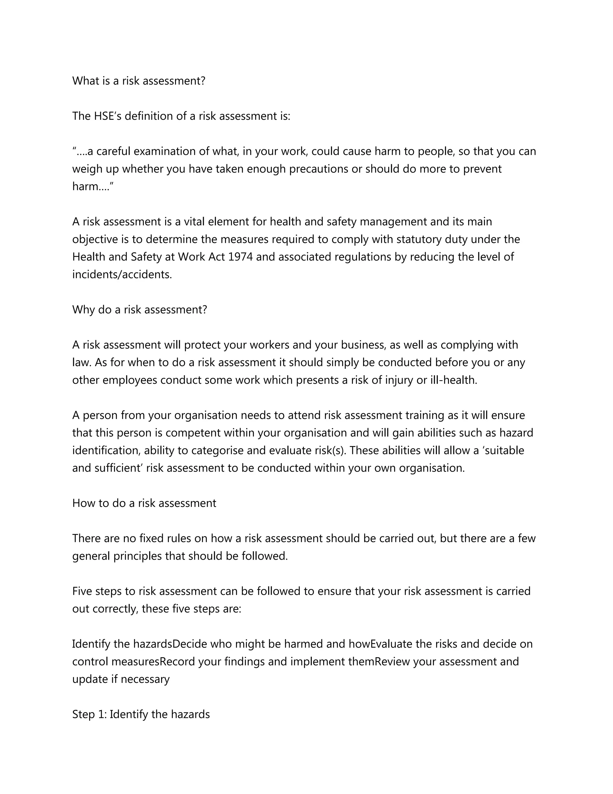 what is Risk assessments , how risk assessment carried out | DOCX