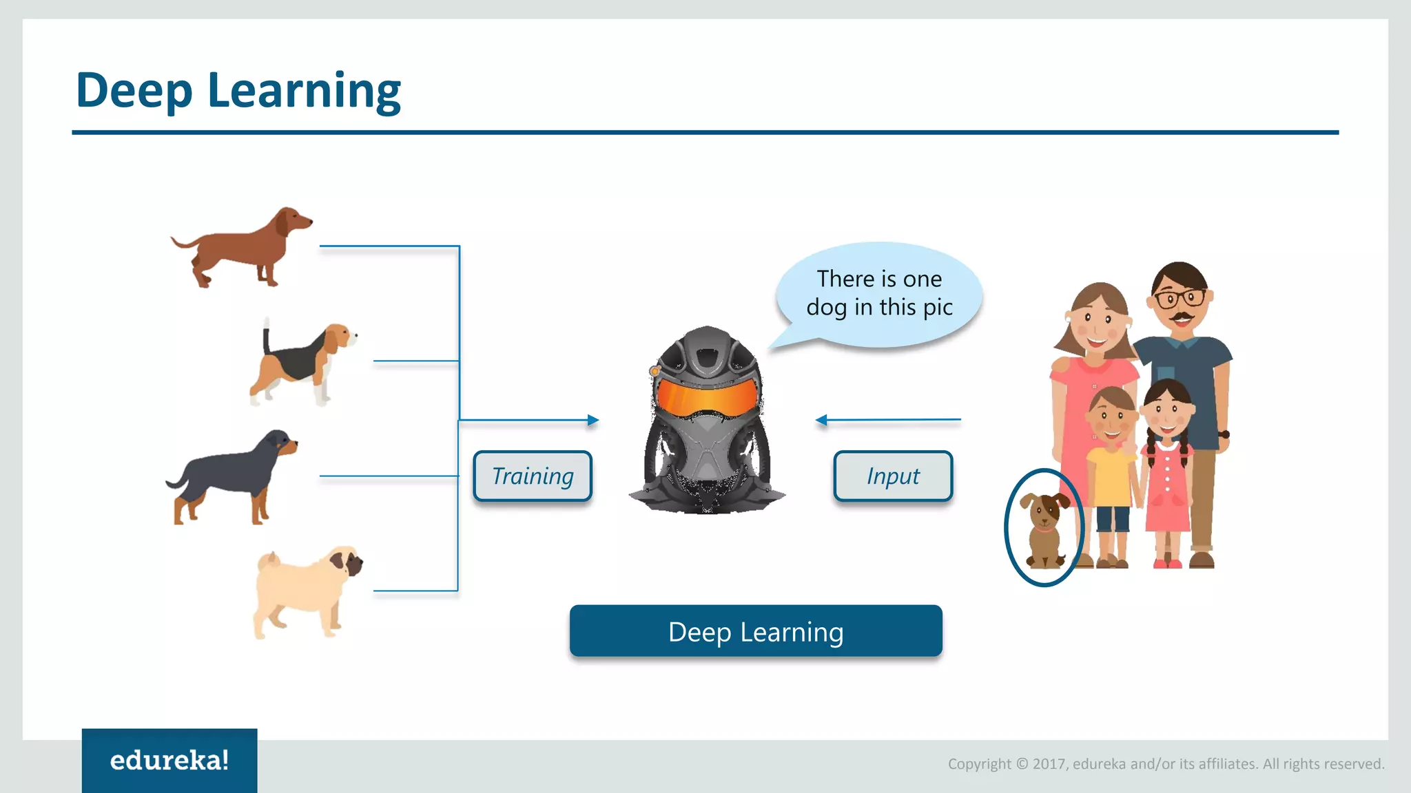 Copyright © 2017, edureka and/or its affiliates. All rights reserved. Deep Learning Training There is one dog in this pic Input Deep Learning 