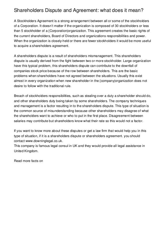Shareholders Dispute and Agreement what does it mean?