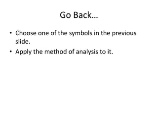 Go Back…
• Choose one of the symbols in the previous
slide.
• Apply the method of analysis to it.

 