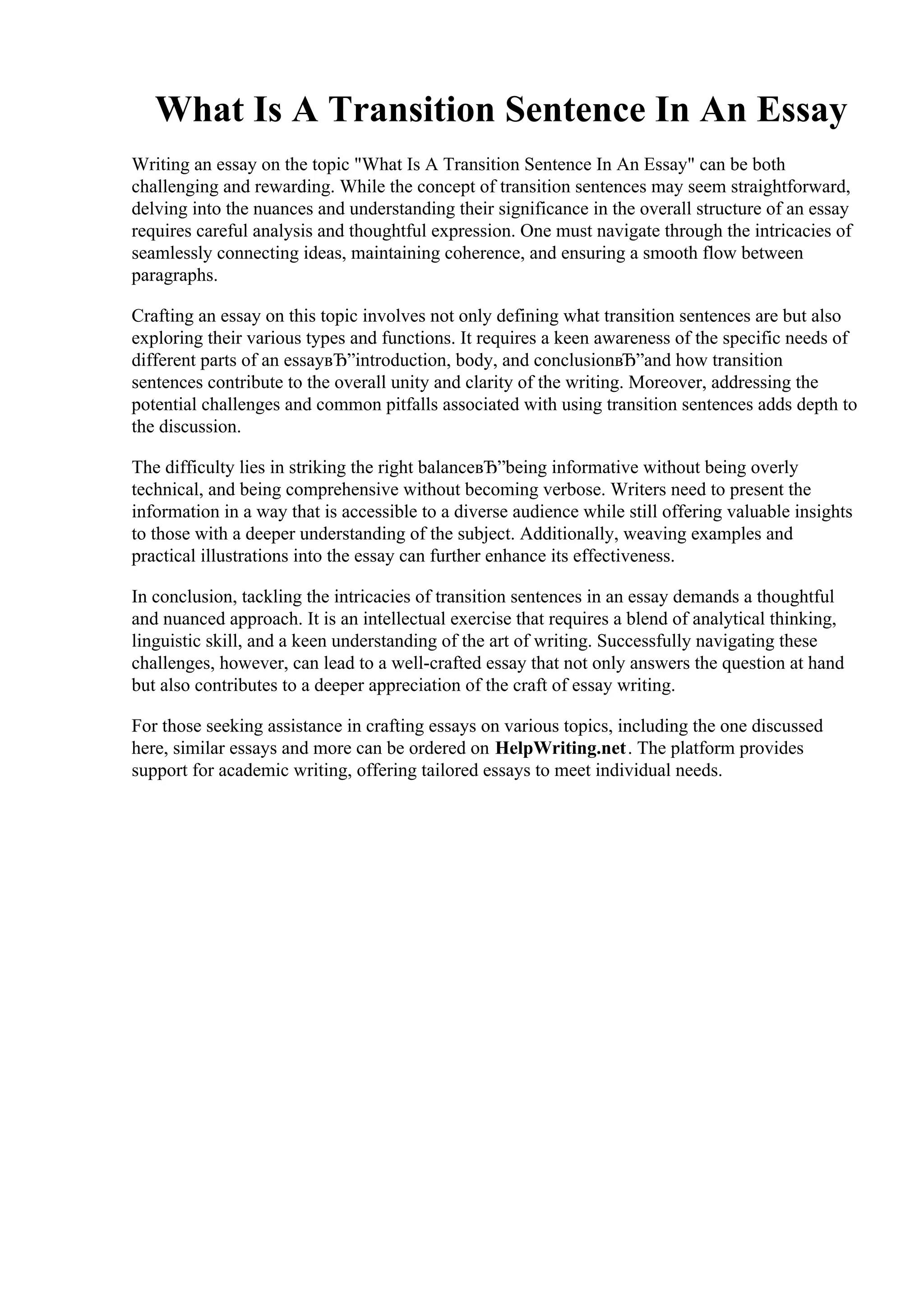 What Is A Transition Sentence In An Essay | PDF