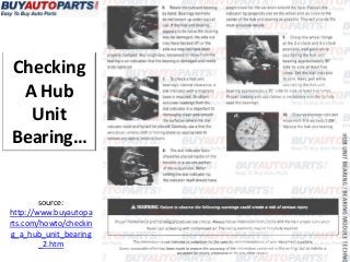 Checking
 A Hub
  Unit
Bearing…


        source:
http://www.buyautopa
rts.com/howto/checkin
g_a_hub_unit_bearing
        _2.htm
 