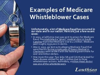 Examples of Medicare
Whistleblower Cases
Unfortunately, a lot of Medicare fraud has occurred in
our state and in our natio...