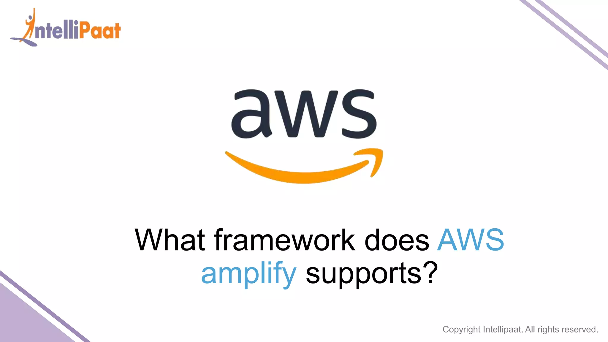 Copyright Intellipaat. All rights reserved. What framework does AWS amplify supports? 