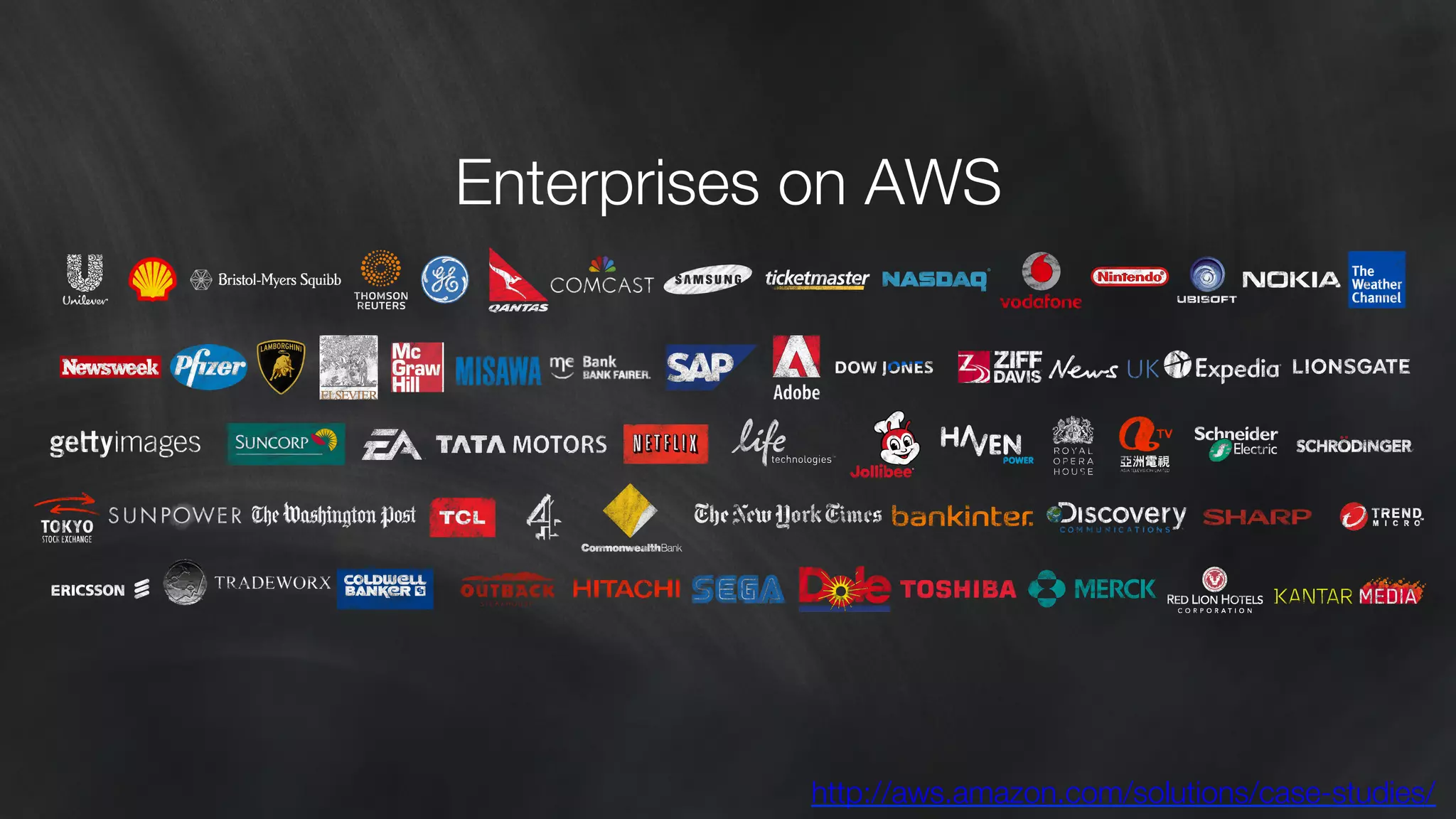 Enterprises on AWS 
http://aws.amazon.com/solutions/case-studies/ 
 