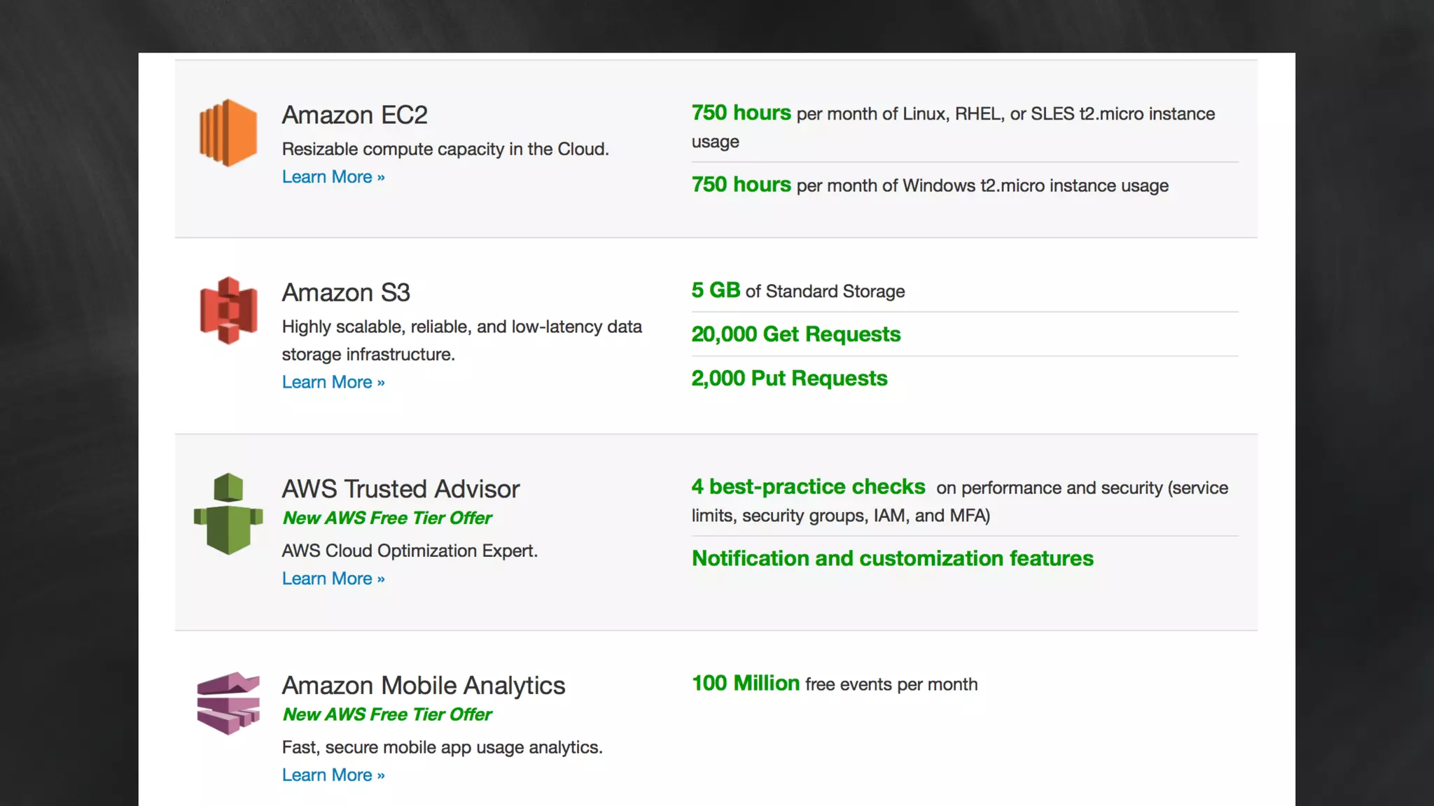 AWS Free Tier 
To help you get started with the AWS Cloud, the 
AWS Free Tier allows you to gain hands-on 
experience with a broad selection of AWS 
products and services. 
 