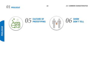 PROLOGUE01 81
PROLOGUE
2.5 COMMON CHARACTERISTICS
CULTURE OF
PROTOTYPING05 SHOW
DON’T TELL06
 