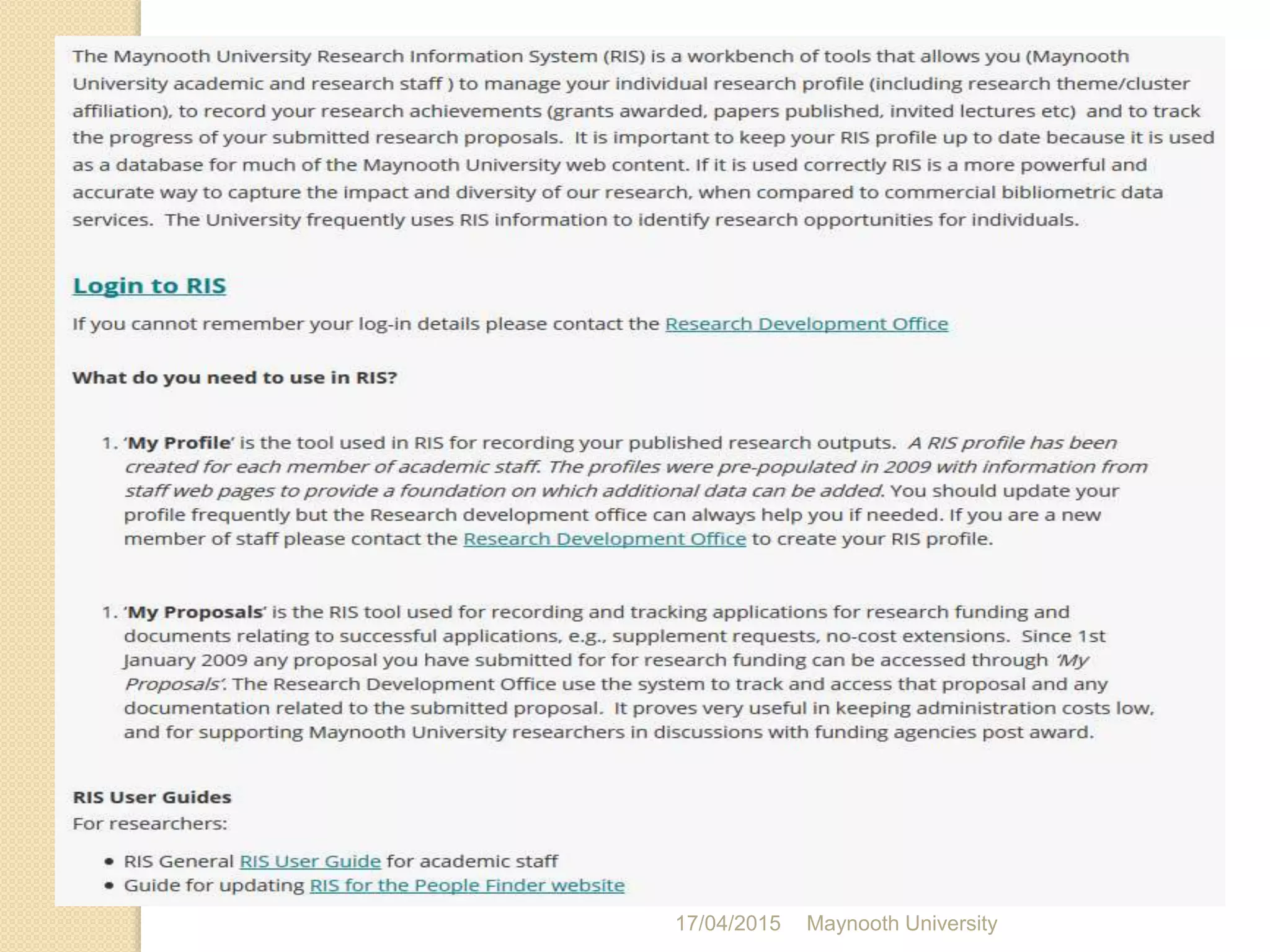 17/04/2015 Maynooth University
 