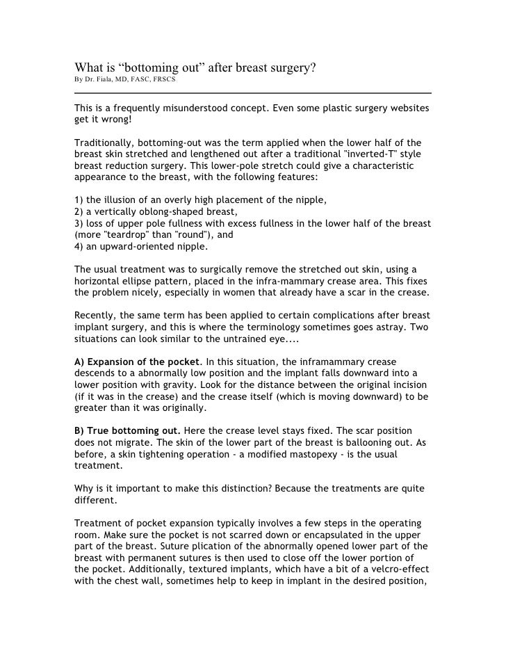 What is "bottoming out" after breast surgery