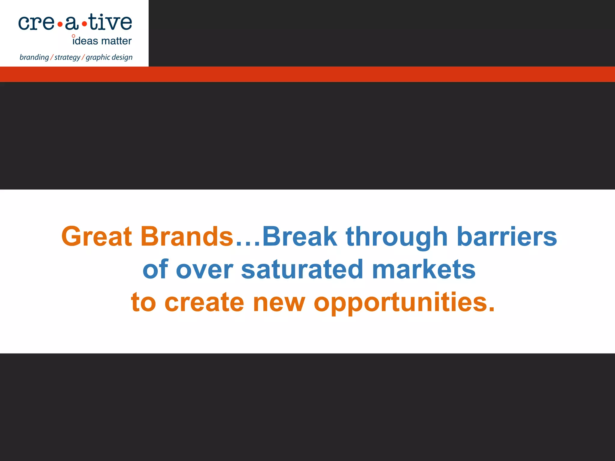 Great Brands…Break through barriers
of over saturated markets
to create new opportunities.
 