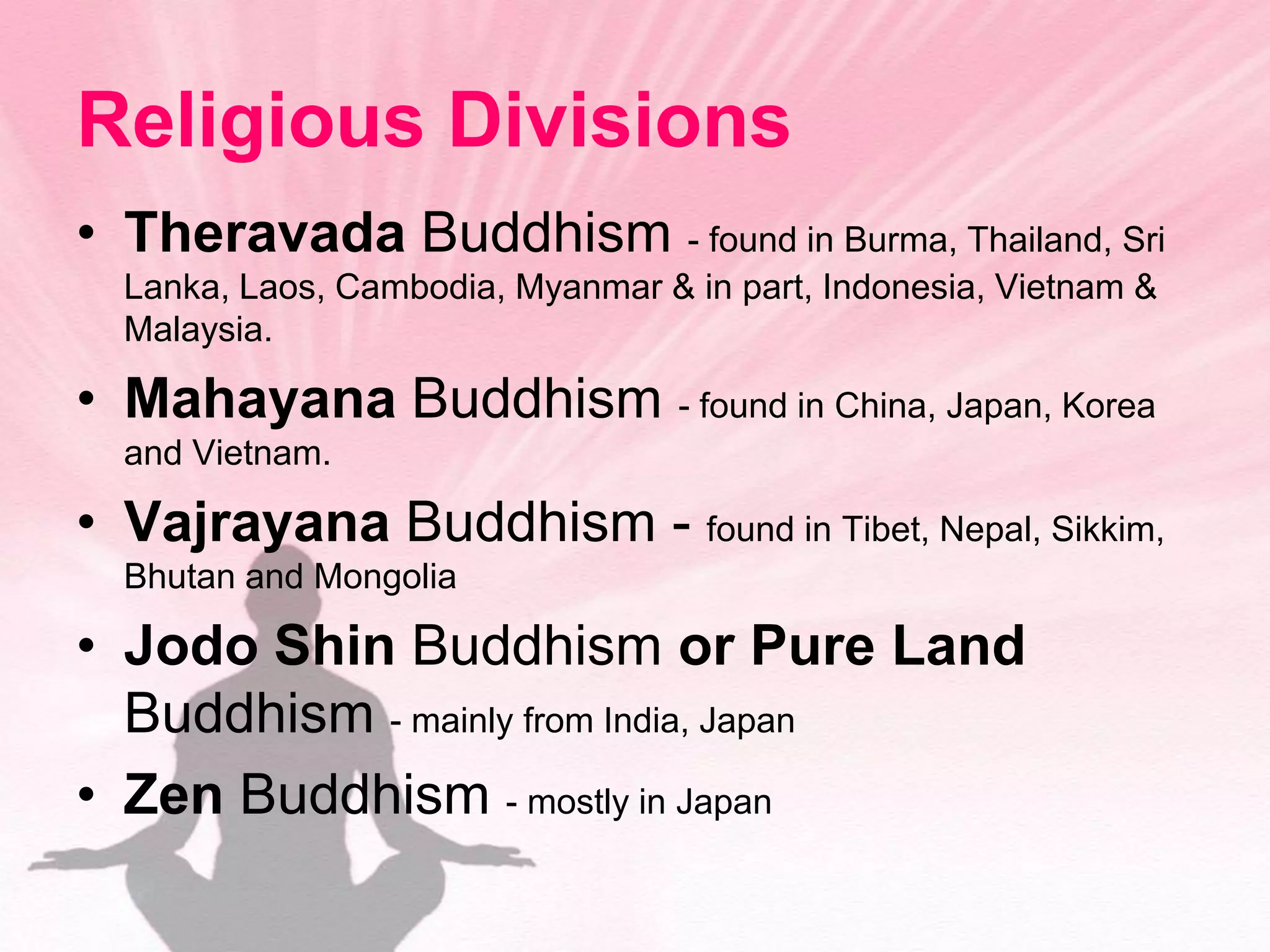 Everyday practicesLive by this moral code:Do not take the life of anything livingDo not take anything not freely givenAbstain from sexual misconduct and sensual overindulgenceRefrain from untrue speechAvoid intoxicationDo not lose mindfulnessMeditation: training the mind to empty it all of thoughts. When this happens what is important comes clear