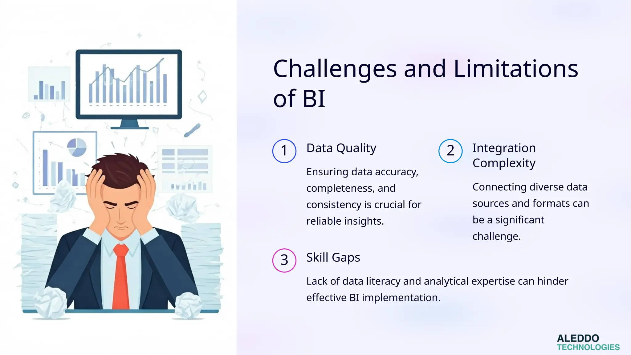 Challenges and Limitations
of BI
1 Data Quality
Ensuring data accuracy,
completeness, and
consistency is crucial for
reliable insights.
2 Integration
Complexity
Connecting diverse data
sources and formats can
be a significant
challenge.
3 Skill Gaps
Lack of data literacy and analytical expertise can hinder
effective BI implementation.
 