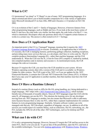 What is c# | DOCX | Programming Languages | Computing