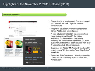 © 2011 Adobe Systems Incorporated. All Rights Reserved.
Highlights of the November 2, 2011 Release (R1.3)
 Streamlined (i...