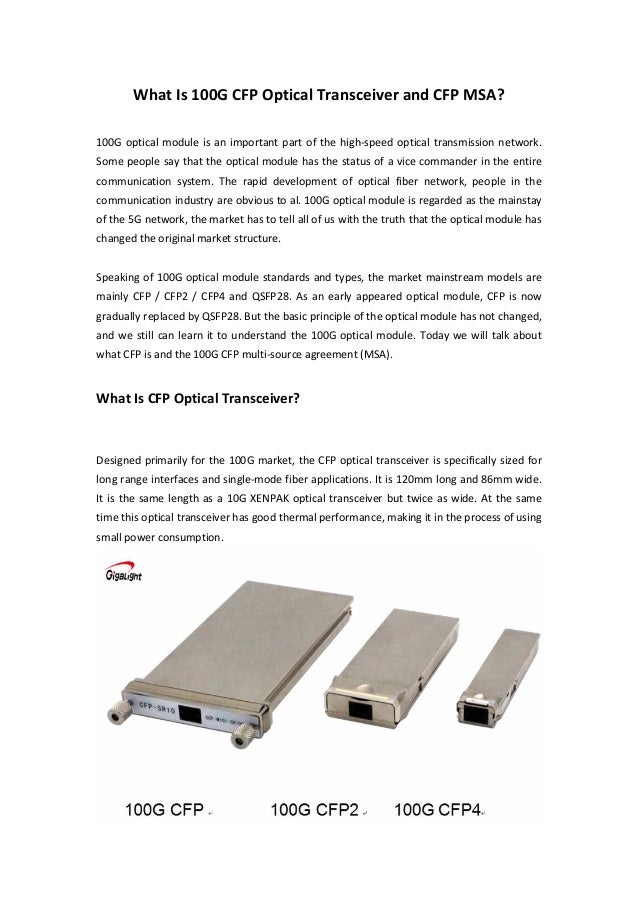 What Is 100G CFP Optical Transceiver and CFP MSA?