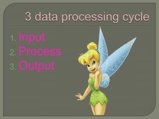 Examples of the operations used in data processing include the following:Gathering DataInterpretation and classification of dataRecording of DataPerforming basic mathematical operationsSummarizing the results