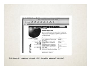R.R.	
  Donnelley	
  corporate	
  intranet,	
  1998	
  –	
  the	
  globe	
  was	
  really	
  spinning!	
  
	
  
 