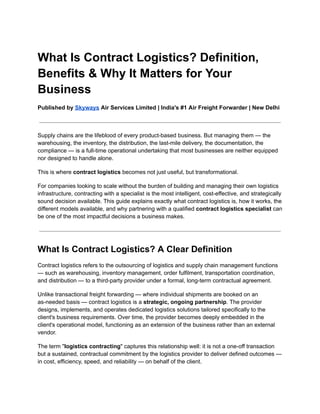 Comprehensive Guide to Contract Logistics: Definition, Benefits ...