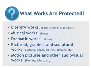 What Works Are Protected?Elizabeth Baker, 2009Literary works.(Books, other printed works)