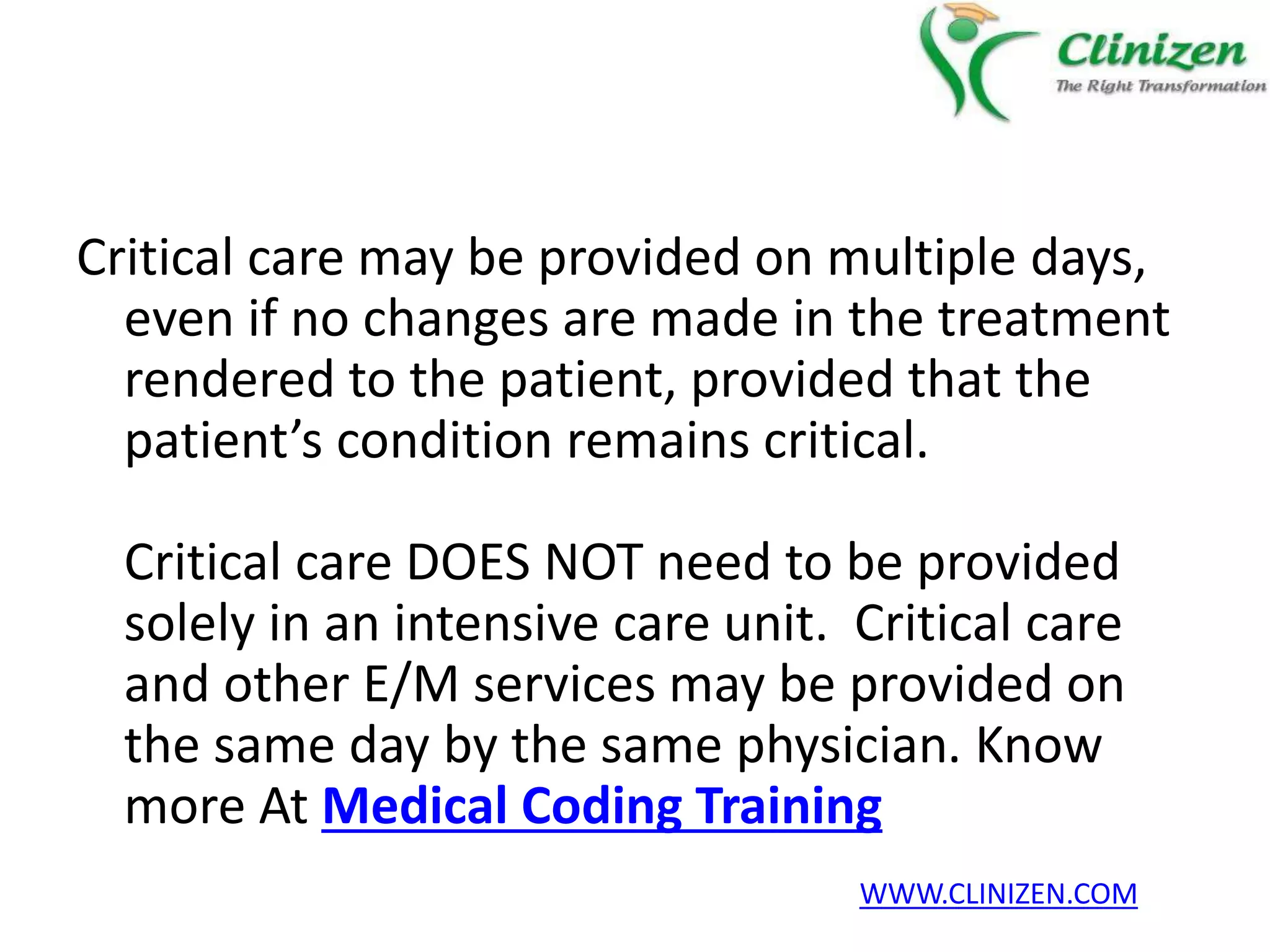 What is critical care coding PPT