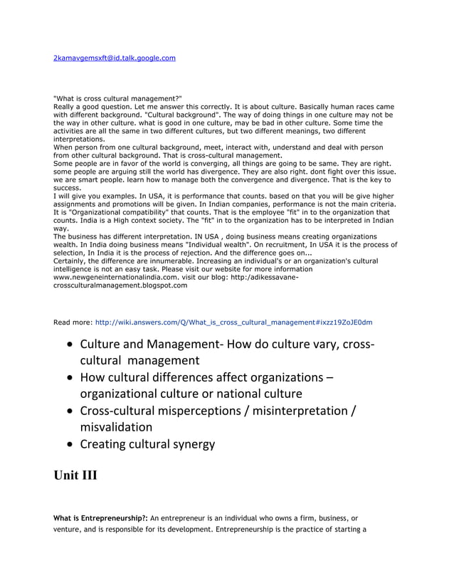 What is cross cultural management | DOCX | Startups | Business
