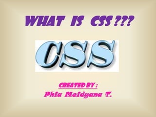 What Is CSS ???

Created By :

Phia Meidyana T.

 