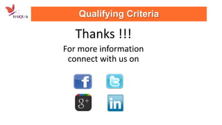Qualifying Criteria

Thanks !!!
For more information
connect with us on

 