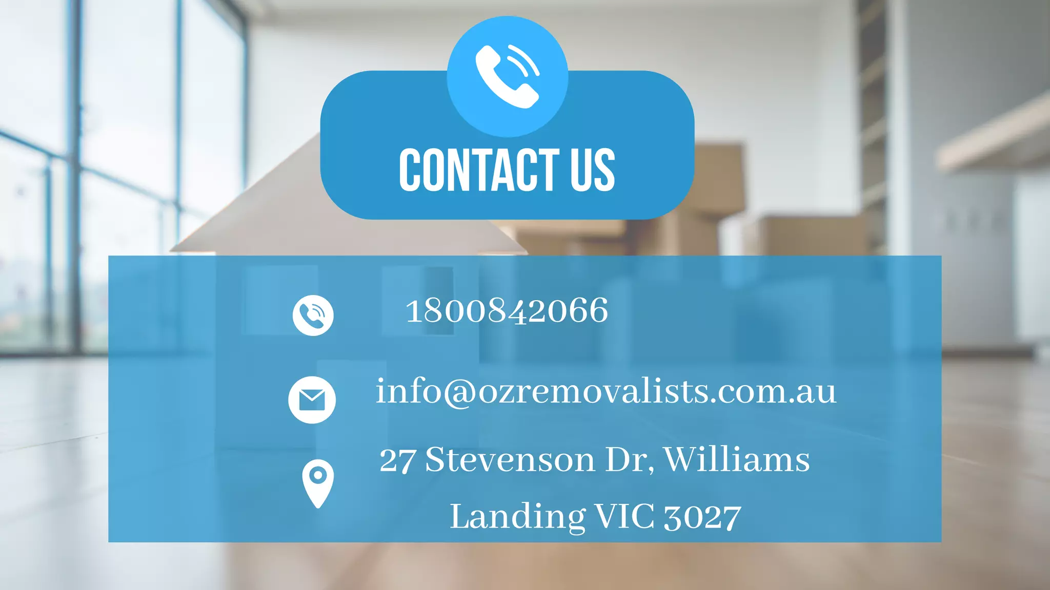 1800842066
info@ozremovalists.com.au
27 Stevenson Dr, Williams
Landing VIC 3027
 