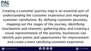 Creating a customer journey map is an essential part of
understanding the customer experience and improving
customer satisfaction. By defining customer personas,
mapping out the stages of the journey, identifying
touchpoints and channels, gathering data, and creating a
visual representation of the journey, businesses can
identify pain points and opportunities for improvement
and create a more satisfying customer experience