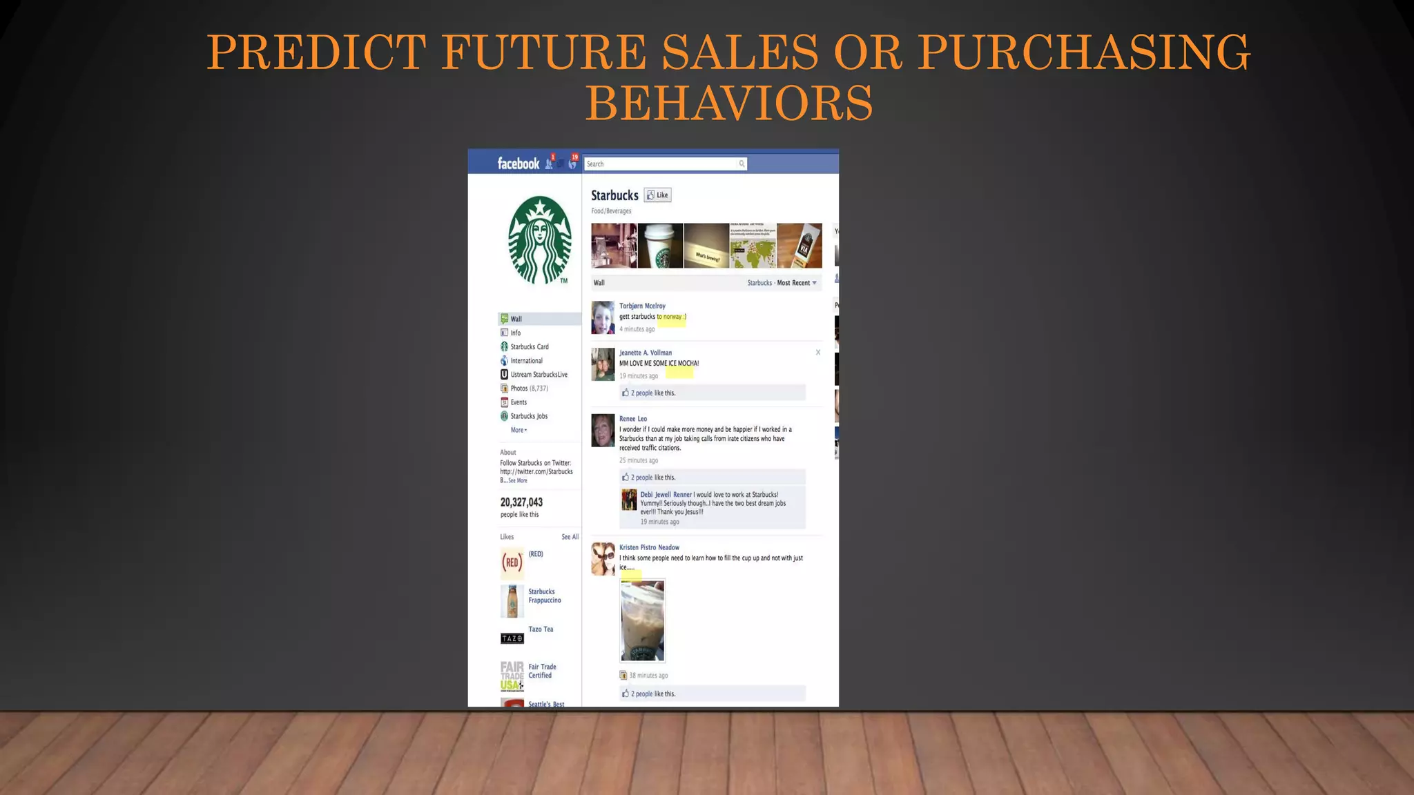 PREDICT FUTURE SALES OR PURCHASING
BEHAVIORS
 