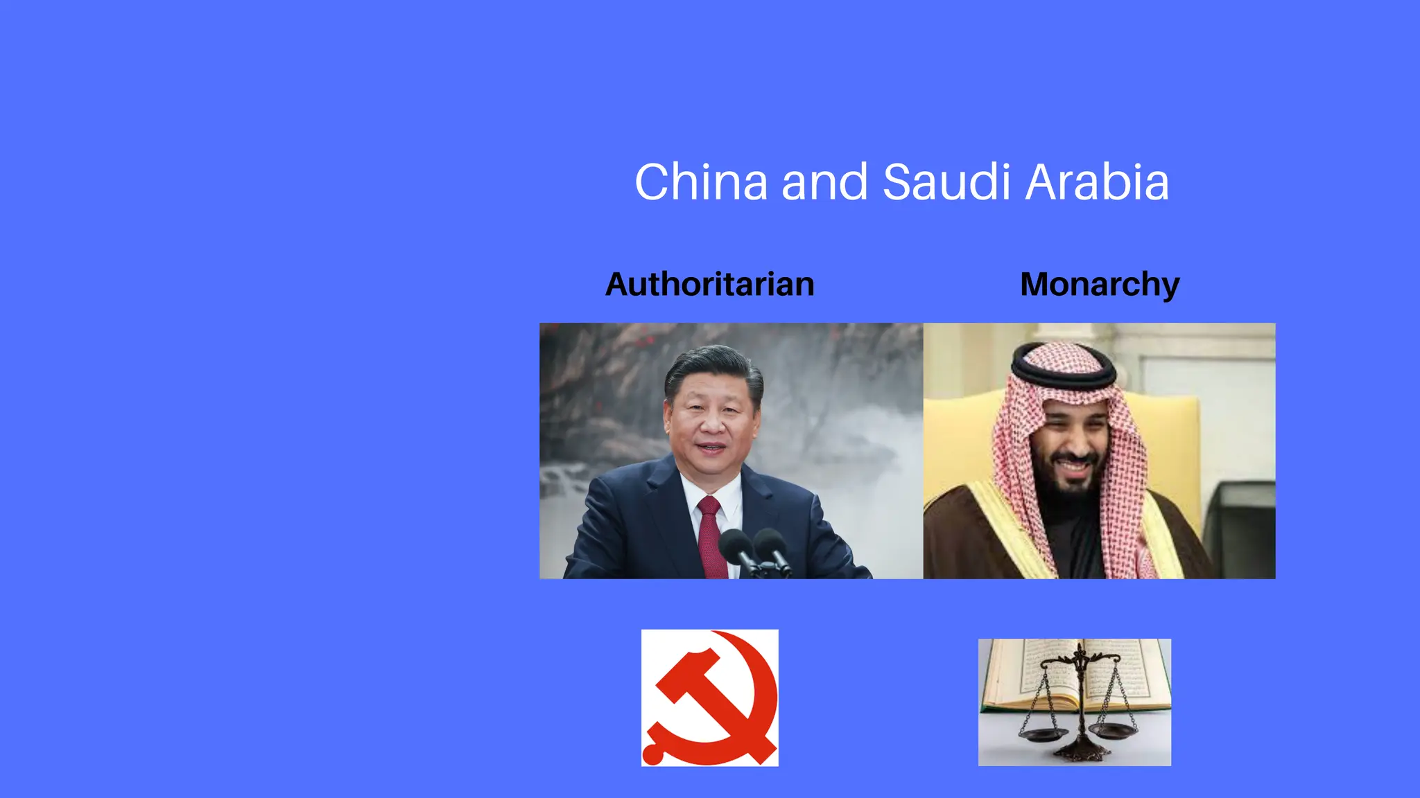 China and Saudi Arabia
Authoritarian Monarchy
 