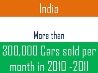 India
       More than
300,000 Cars sold per
 month in 2010 -2011
 