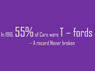 In 1916,   55% of Cars were T – fords
               – A record Never broken
 
