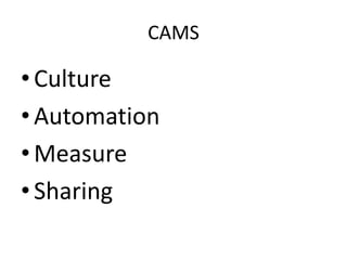 CAMS

• Culture
• Automation
• Measure
• Sharing

 
