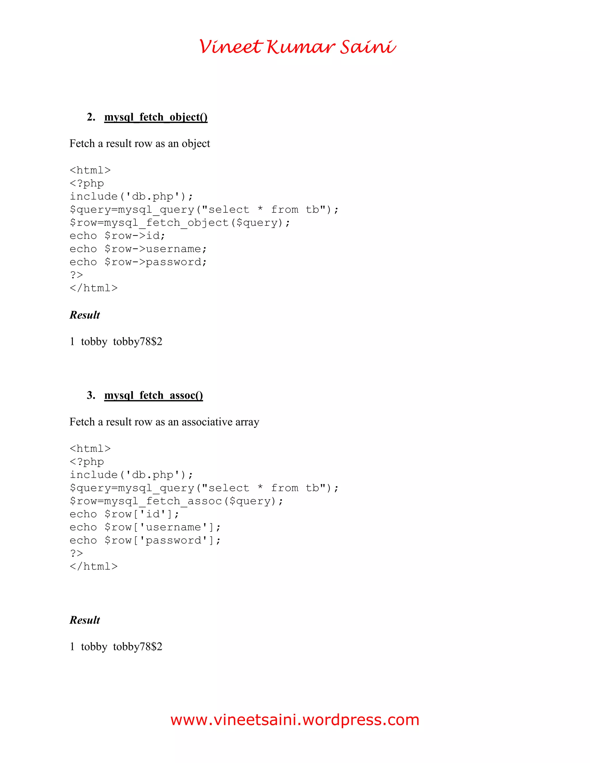 Difference between mysql_fetch_array and mysql_fetch_assoc in PHP | PDF