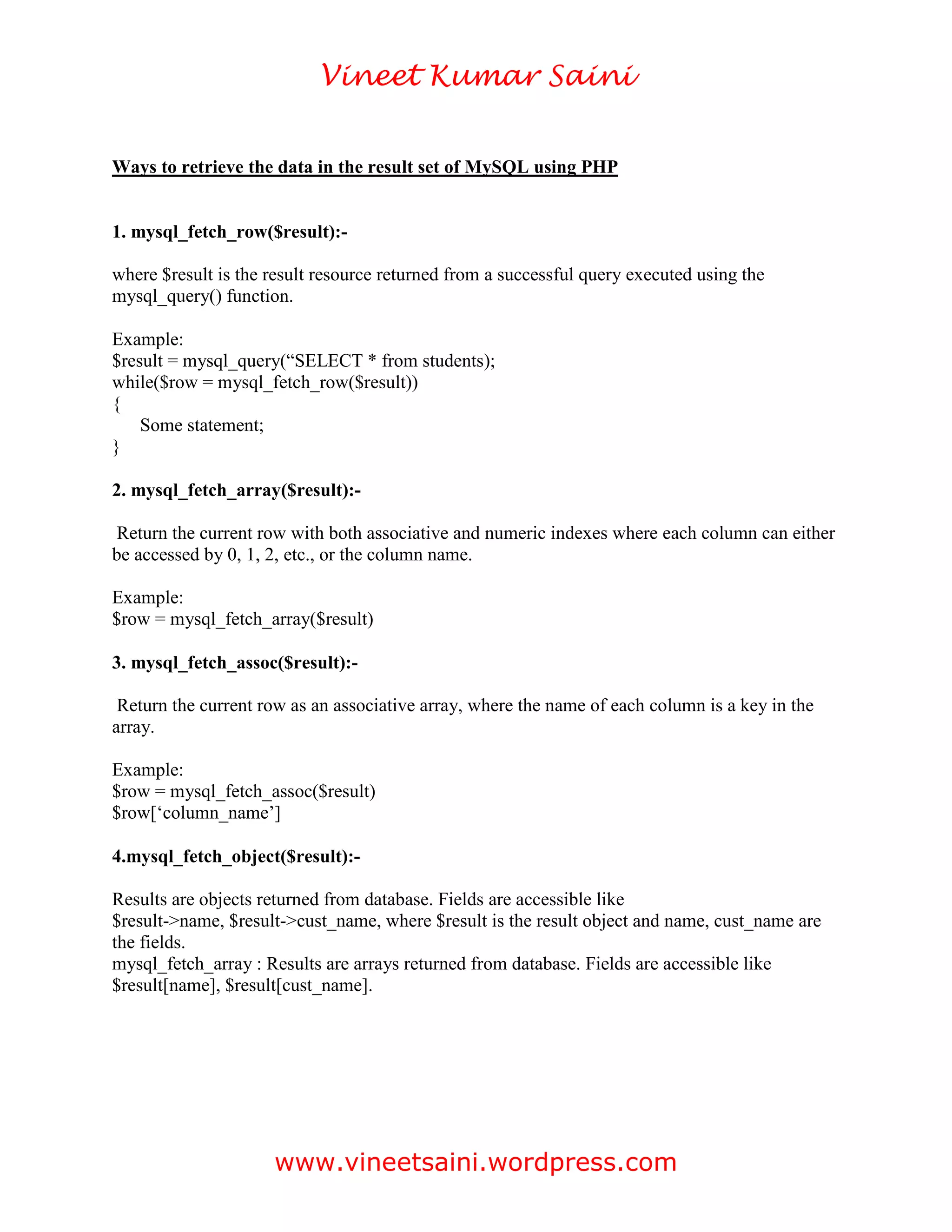 Difference between mysql_fetch_array and mysql_fetch_assoc in PHP | PDF