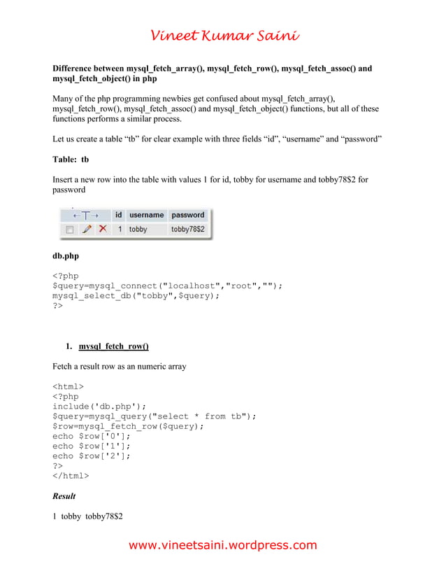 Difference between mysql_fetch_array and mysql_fetch_assoc in PHP | PDF